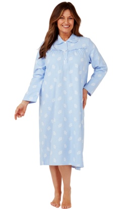 Marlon Leaf Print Wincey Long Sleeve Nightdress